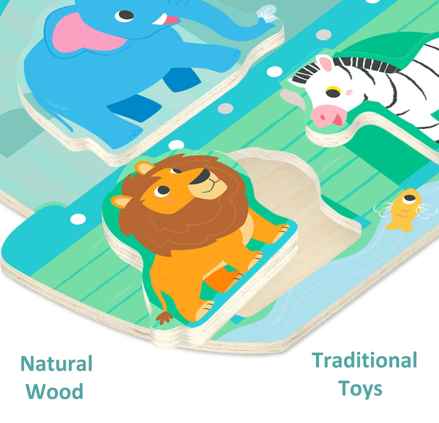 Moinkidz 5 Piece Noah'S Ark Puzzle, Religious Scene Wooden Chunky Jigsaw Puzzles For Kids Ages 3-5, Christian Bible Preschool Ed