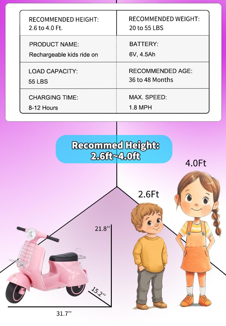 Mestari Kids Ride On Motorcycle 3 Wheels Stable Bike Electric Tricycle Toy Slow Start Forward/Reverse Led Mp3 Horn Music Foot Dr