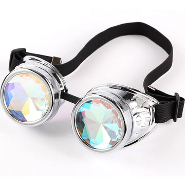Kaleidoscope Goggles For Raves Trippy Psychedelic Steampunk Glasses With Rainbow Prism Diffraction Crystal Lenses