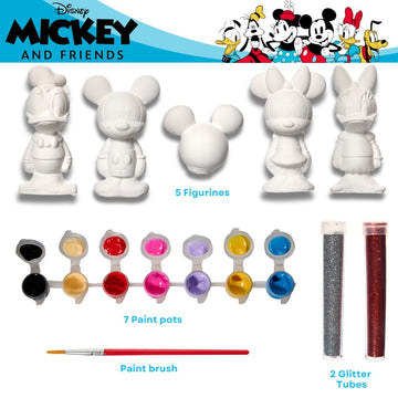 Innovative Designs Disney Mickey and Friends DIY Paint Your Own Figurines Arts and Crafts Set for Kids, Paint, Paint Brush, and