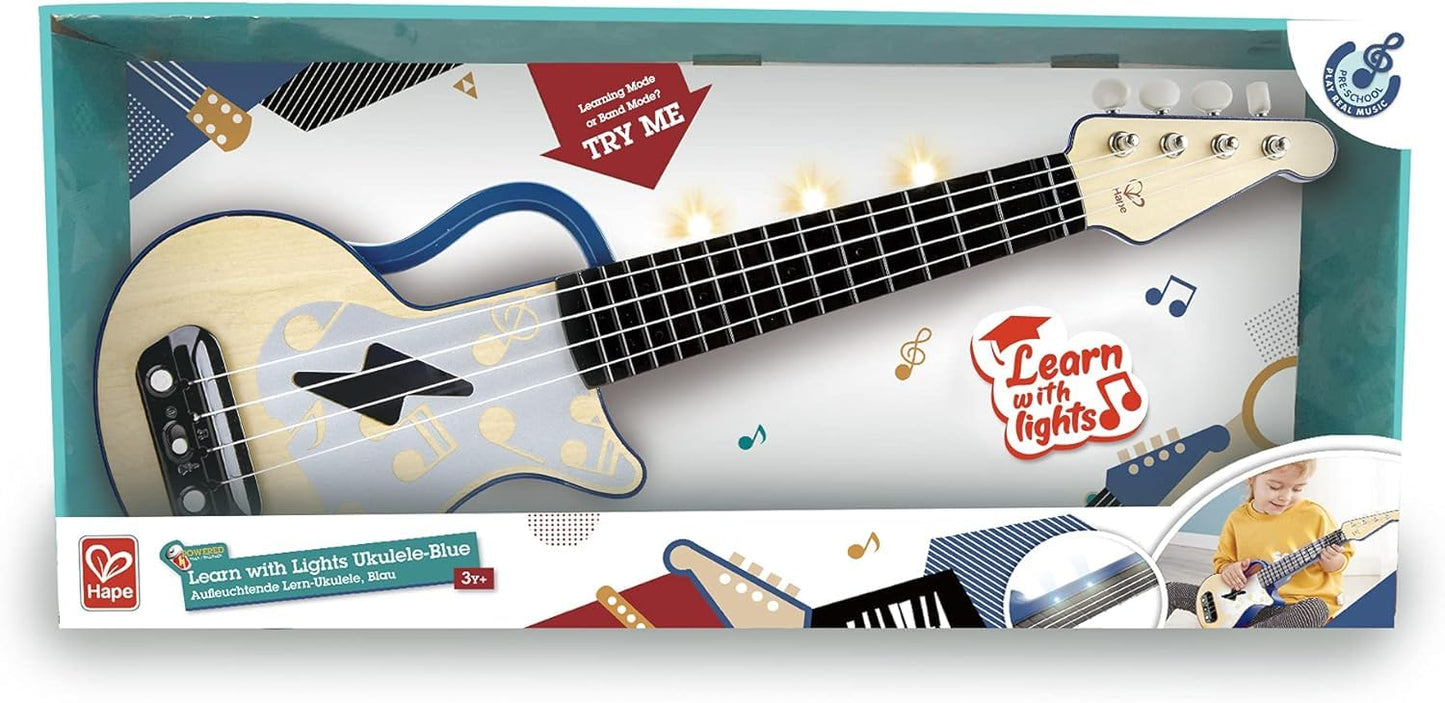 Hape Learn With Lights Electronic Ukulele Blue | Leaning And Band Mode | Musical Instrument