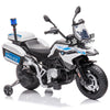 PALBY'S 12V Ride On Police Motorcycle - BMW Licensed, White, Large, Iron, Model JT5002526, LED Lights, MP3, 2 Speeds, Training Wheels
