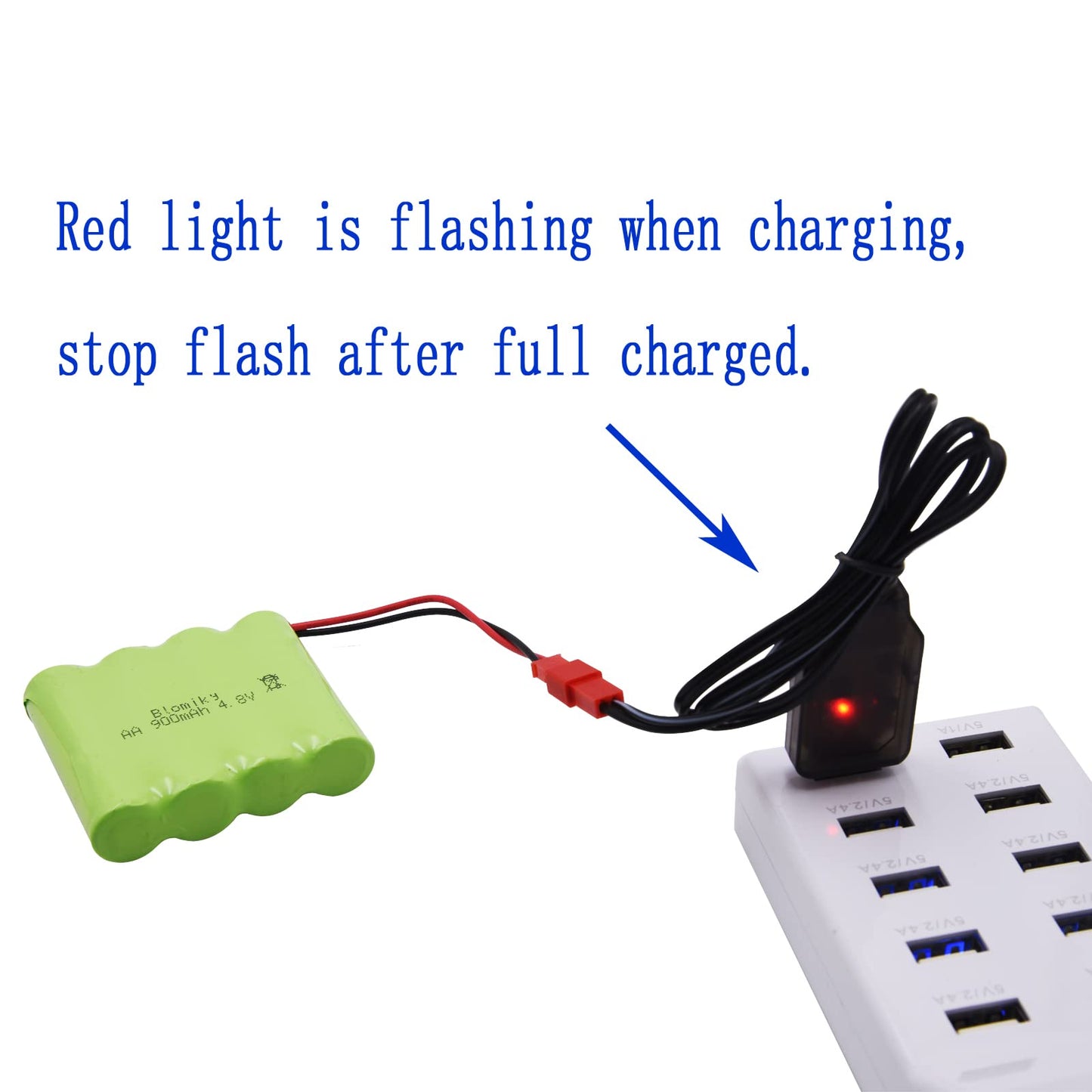 Blomiky 2 Pack JST 4.8V 800mAh Ni-Cd Rechargeable Battery Pack with JST Plug and 2 USB Charger Cable Replacment for Kolegend 1/1