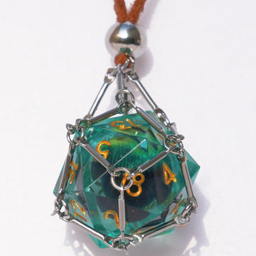 Generic DND D20 Dice Removable D20 with Leather Chain & Solid Steel Cage for Dungeons and Dragons Role Playing Game RPG (Dragon'