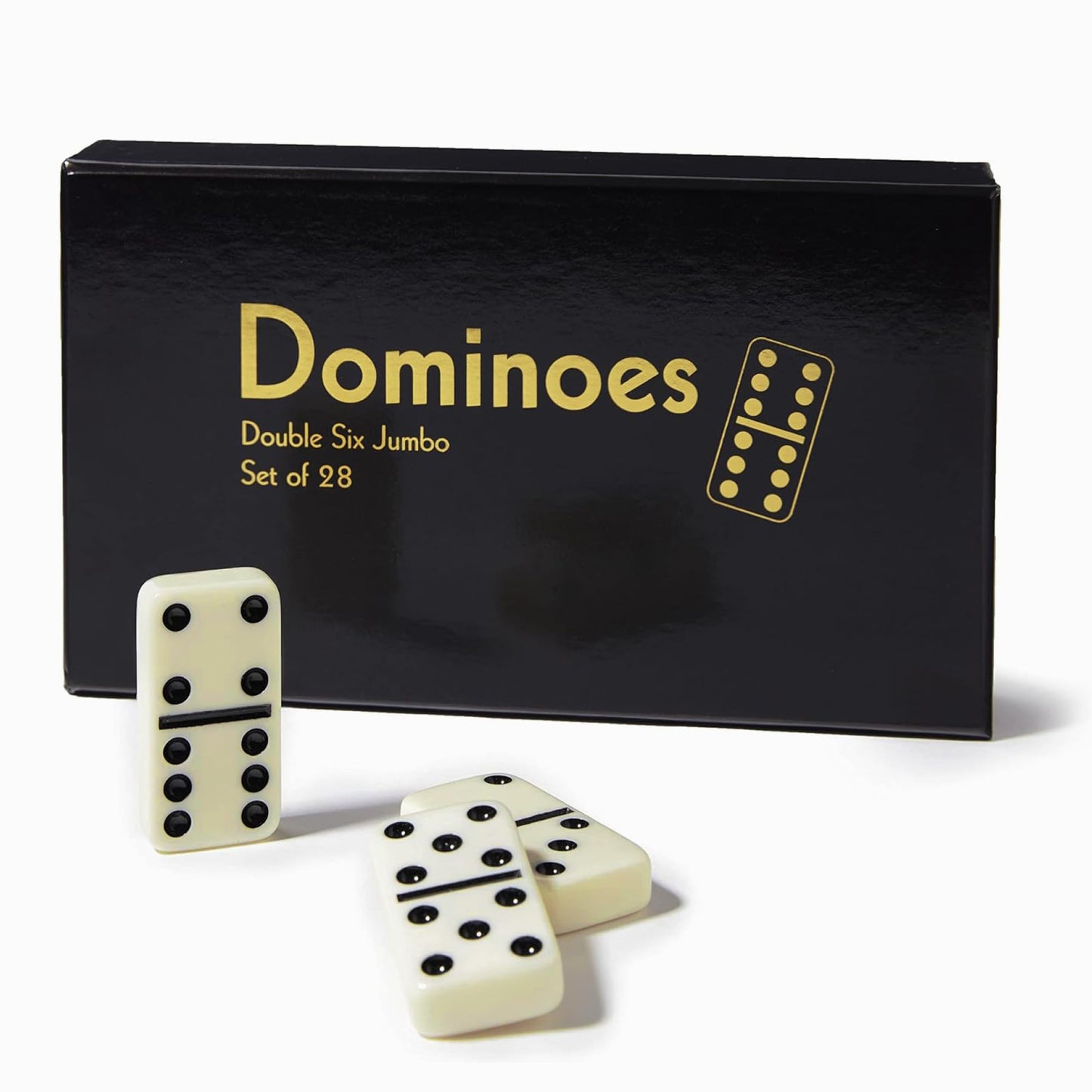Chh Black/Cream Color Double 6 Jumbo Size Domino Tiles – Premium Set Of 28 Ivory Dominoes – Classic Family Game In Cardboard Box