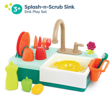 B. toys- Splash-n-Scrub Sink- Pretend Play Color Changing Playset - Toy Kitchen Sink - Faucet & Running Water, Dishes, Play Food