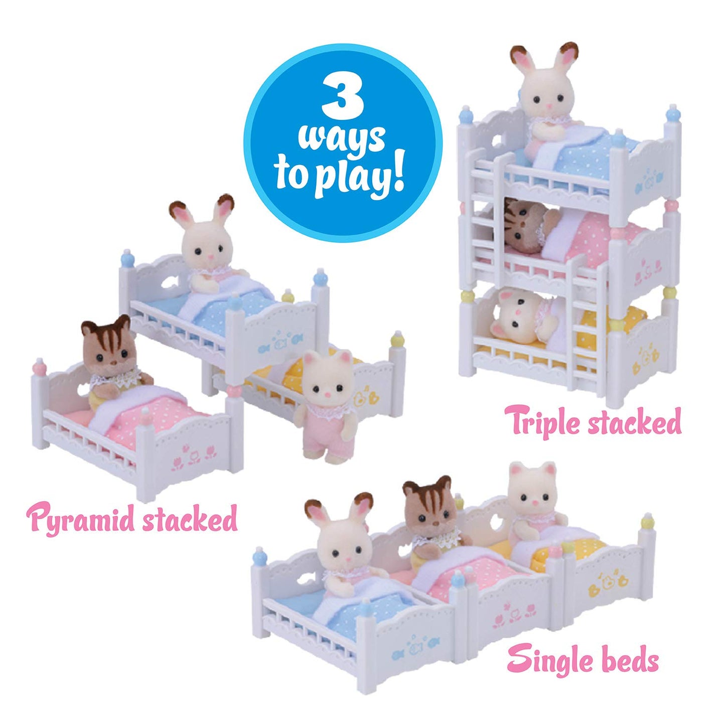 Calico Critters Triple Baby Bunk Beds - Dollhouse Furniture Set For Ages 3+