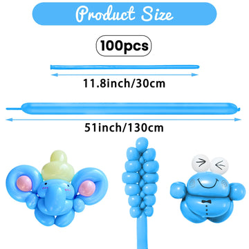 Hykjnbw Light Blue Long Balloons For Balloon Animals, 260 Balloons Art Kit For Twisting, Skinny Modeling Balloons Supplies For B