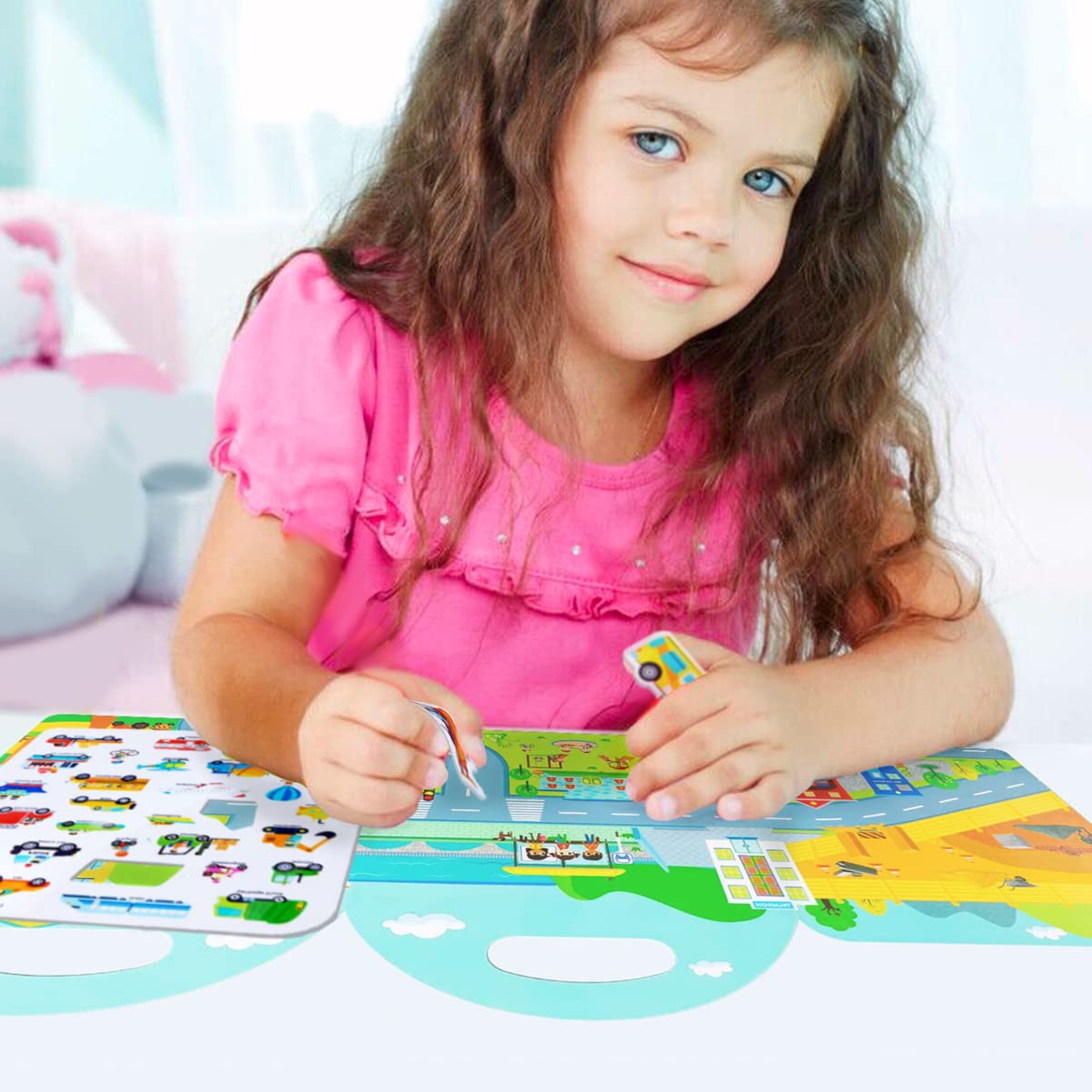 Portable Jelly Quiet Busy Sticker Book, Vehicles Reusable Sticker Books For Kids, Toddler Sticker Activity Book Preschool Learning Activities Educational Toys For Girls Boys Age 3+ Birthday Gifts