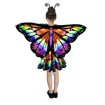 Jackcell Butterfly Wings Costumes for Girls - Double Sided Butterfly Cape Halloween Costume with Fairy Skirt for kids, Fairy Win