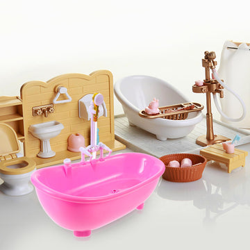 Toyvian Toy Bathtub For Dolls, Baby Doll Real Working Bath Set Electric Bathtub With Shower And Faucet Pretend Play Toy Play Wat