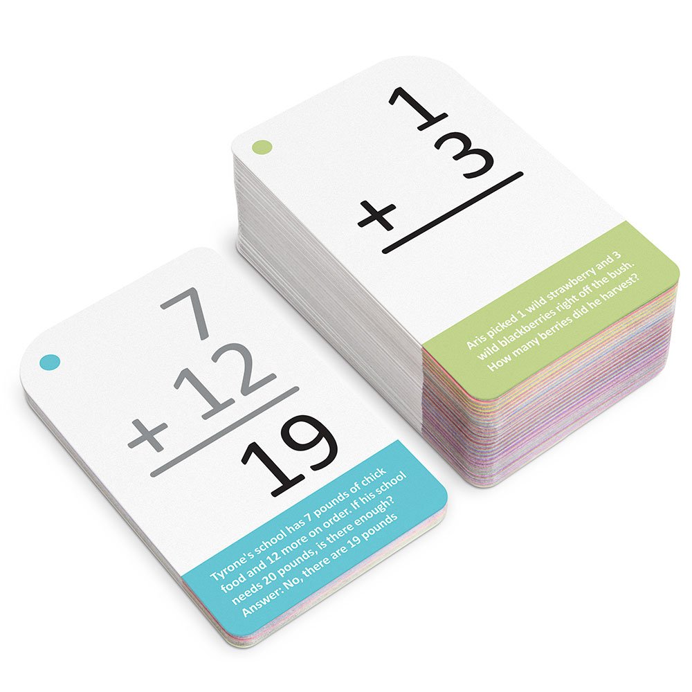Addition Math Flash Cards With Word Problems - 175 Self-Checking Cards, All Facts 0-12 For Early Grade Teaching By Pint-Size Sch