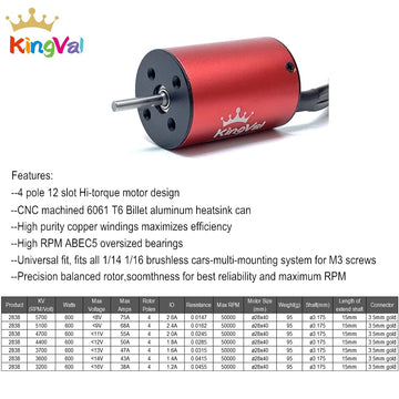 KingVal Replacement 2838 3200KV Waterproof Brushless Motor Shaft 3.175mm Compatible with 1/14 1/16 RC Car