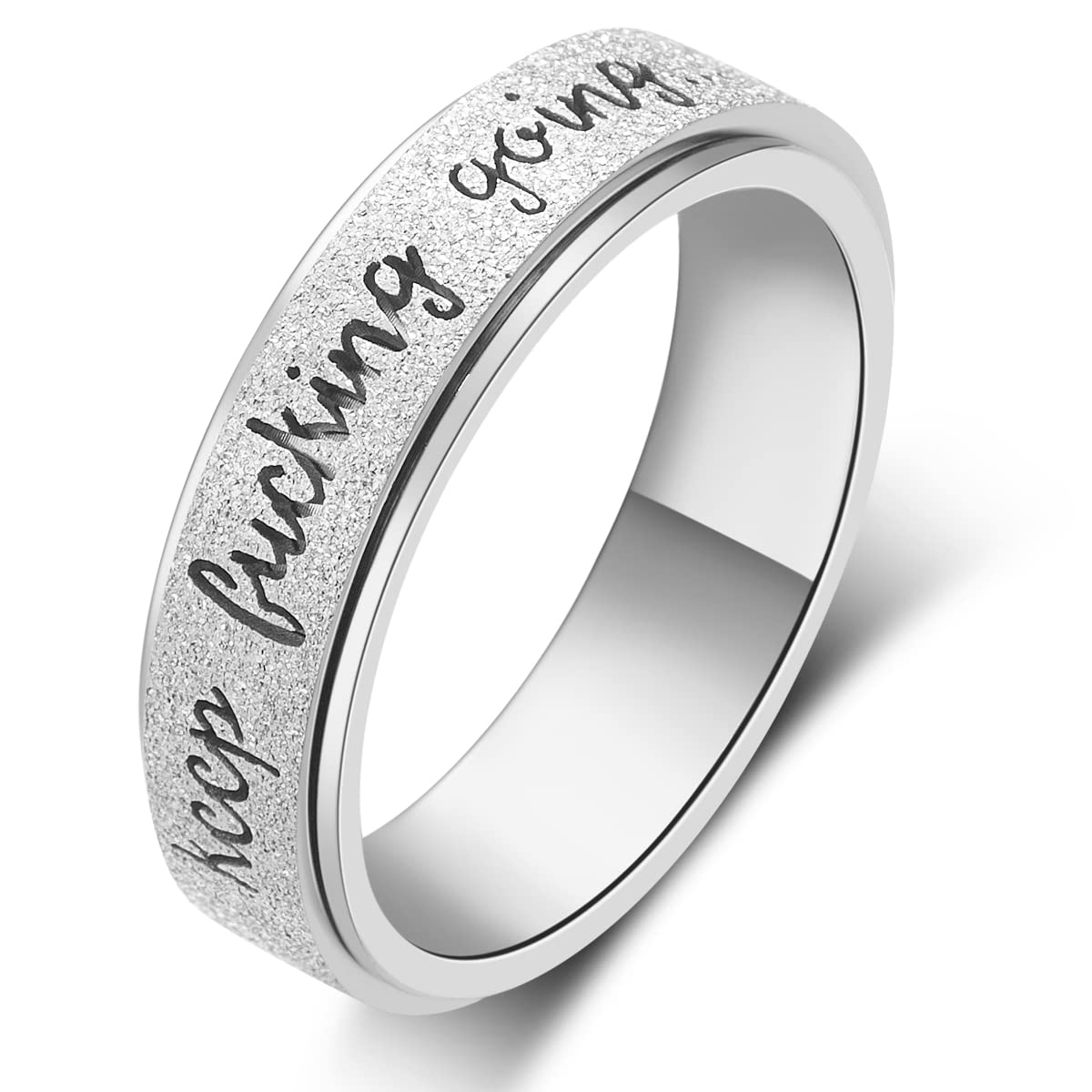 Mhwtty Anxiety Ring For Women Fidget Spinner Ring Keep Fucking Going Anxiety Relief Items Fidget Rings For Anxiety Fidget Rings Anxiety Toys Anxiety Relief Ring Toys Fidget Spinner Ring Men Kids Fidget Toys Silver Size 10