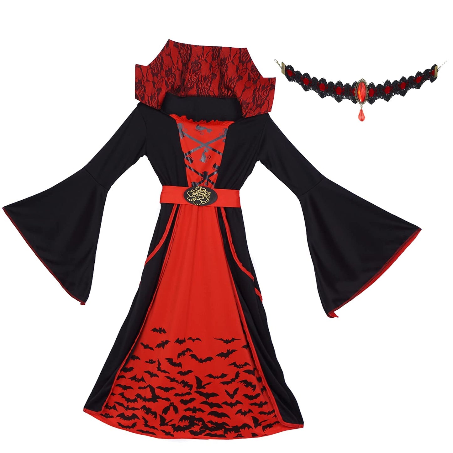 Thinkmax Halloween Vampire Costume For Girls,Kids Royal Queen Skirt For Halloween Dress Up Party,L(10-12 Years)