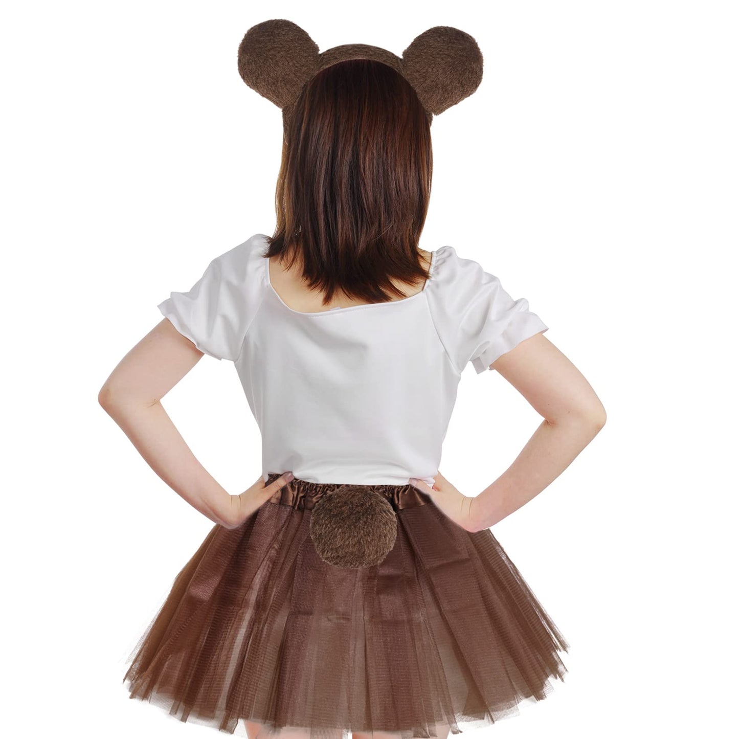 Jmkcoz Kids Animal Brown Bear Costume Bear Ears Headband Bowtie Tail Tutu Skirt Animal Fancy Costume Kit Halloween Cosplay Party Accessories For Girls Boys