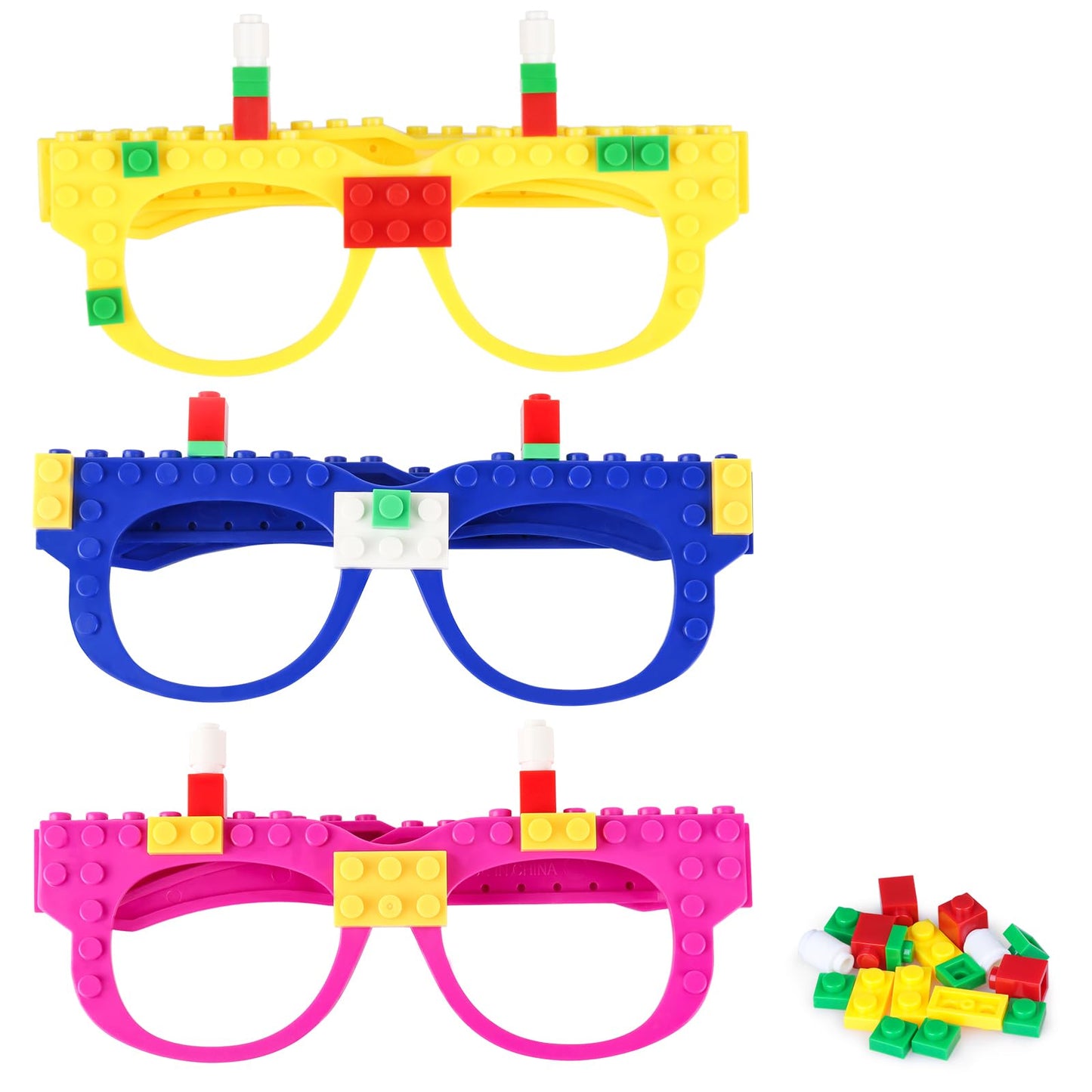 Hooqict 9 Pcs Diy Building Blocks Glasses Building Bricks Party Supplies For Kids Adults Building Block Birthday Party Favors, C