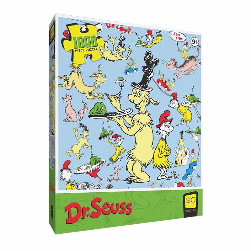 Dr. Seuss Green Eggs and Ham 1,000 Piece Jigsaw Puzzle, Collectible 19 x 27 Artwork Celebrating Classic Childrens Book, Fun Gif