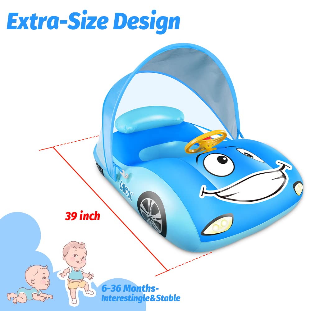 Laycol Baby Pool Float With Upf50+ Adjustable Canopy,Car Shaped Baby Swimming Float,Infant Baby Floatie,Toddler Pool Float For Baby 3-36 Months