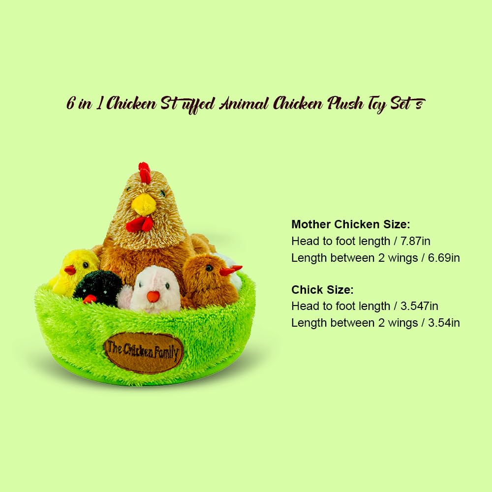 Yohaki 6 In 1 Chicken Stuffed Animal Toys With House Little Chickens Can Make Chirping Noise For Kids Boys Girls Bird Hen Plush