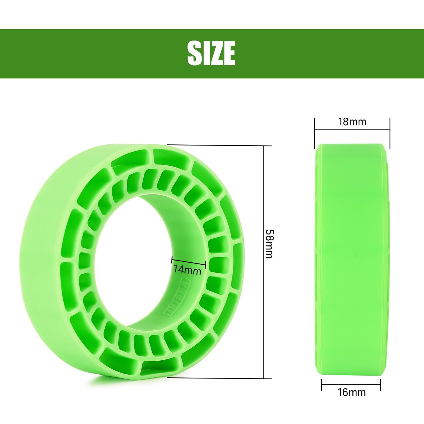 Injora 4Pcs Silicone Rubber Inserts For 64 * 24Mm 1.3'' Tires(Green)