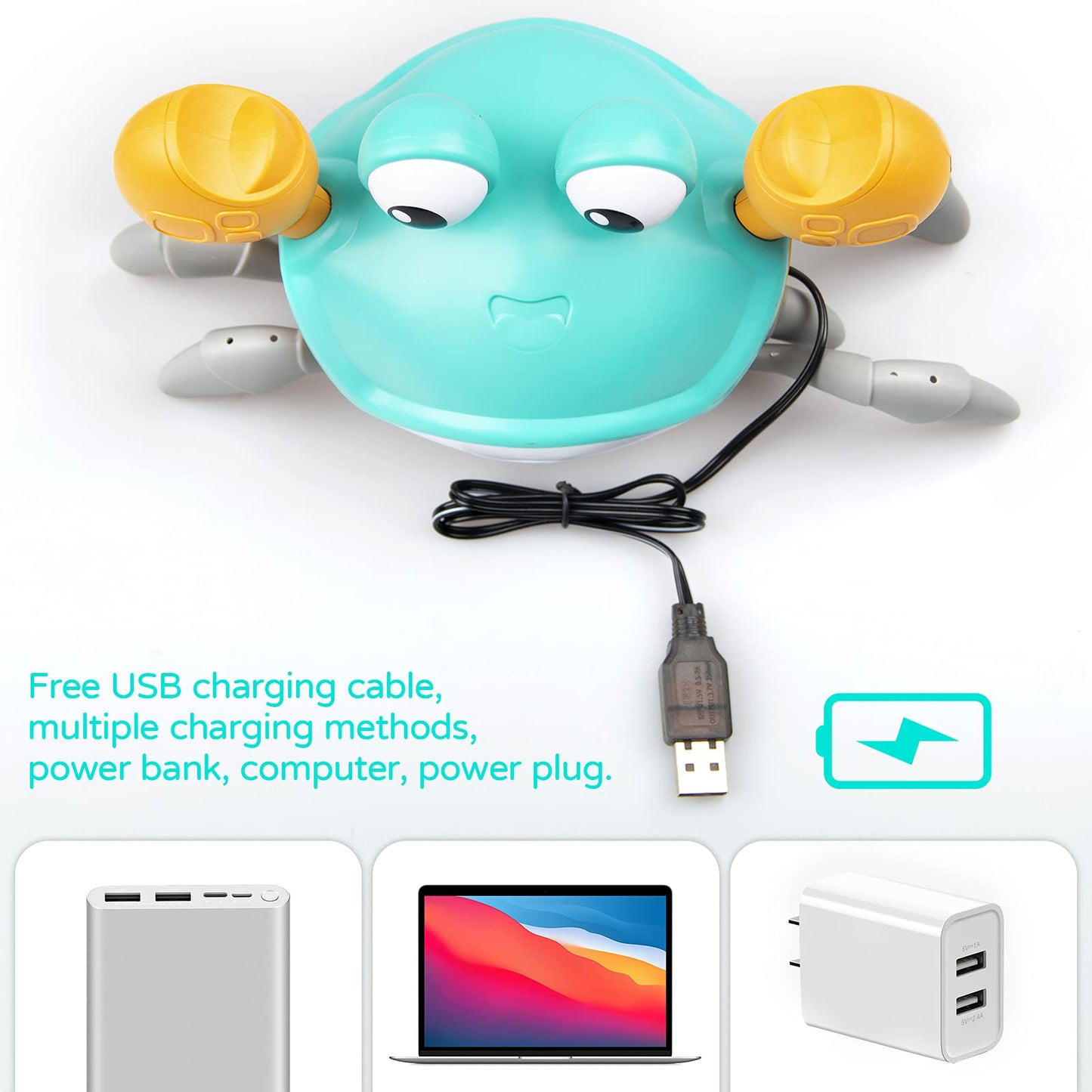 Zonice Crawling Crab Baby Toy With Music And Led Light Up For Kids, Toddler Interactive Learning Toy With Automatically Avoid Obstacles, Build In Rechargeable Battery (Green)