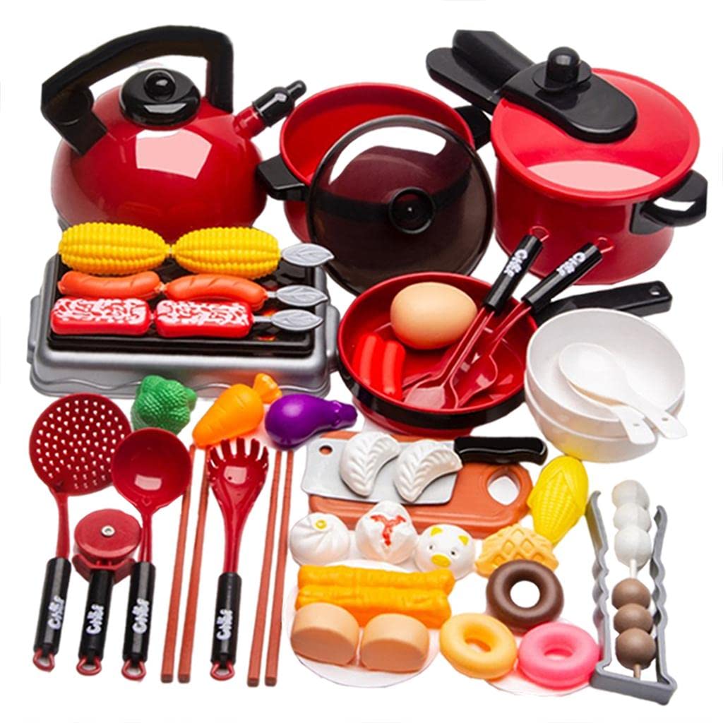 UJEAVETTE Kitchen Play Set Pretend Kids Toy Cooking Playset for Girls Boys Gifts 51pcs