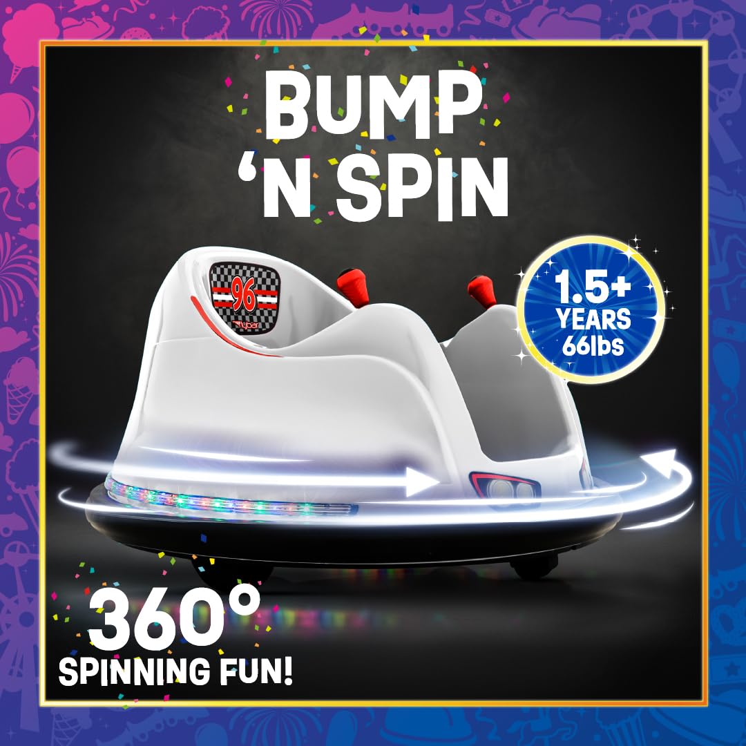 Flybar Electric Toddler Bumper Car - 360 Degree Spin, Led Lights, Ages 1.5-4 Years, Supports Up To 66 Pounds