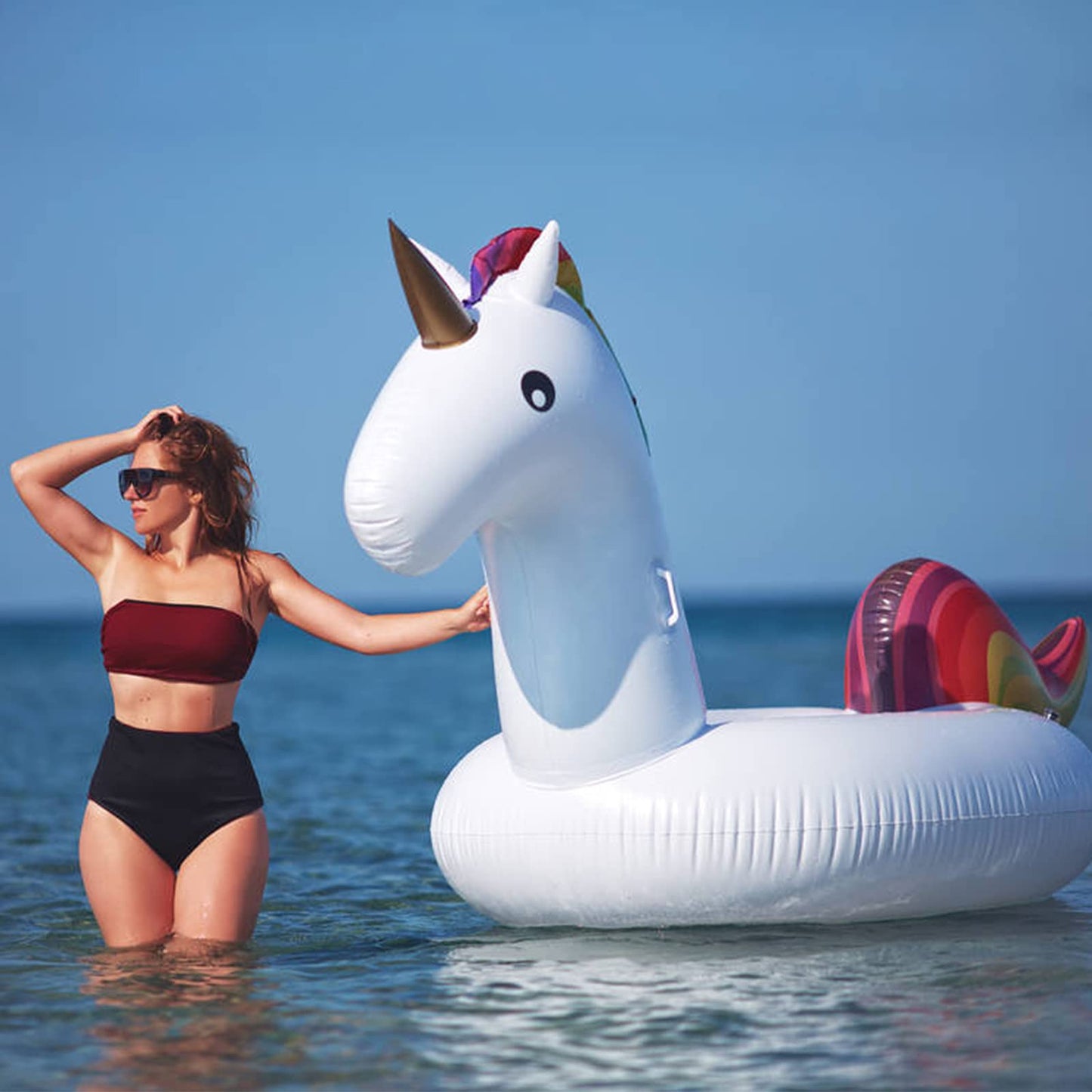 Turnmeon 102'' Giant Flamingo Pool Float Inflatable Summer Beach Float Swimming Pool Party Toys Ride-On Lounge Raft Water Pool F