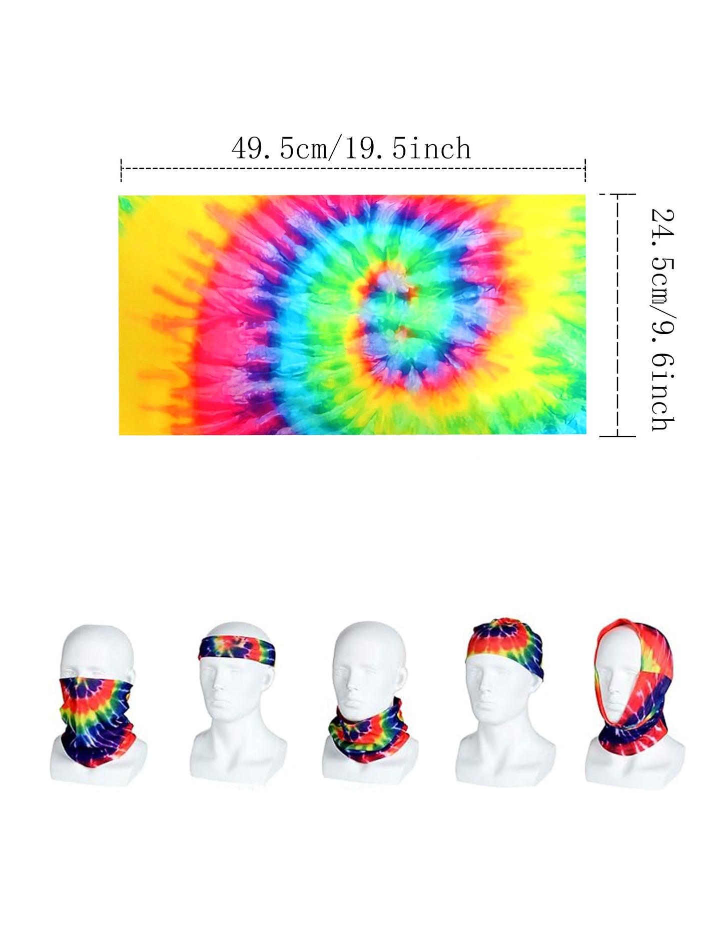 Inrajoper Boys 4 Pcs Hippie Costume Accessories Set 60S 70S Colorful Kids Fun Tie Dye T-Shirt For Theme Party 11-12 Years Rainbo