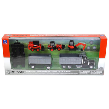 Kubota 1:43 Construction Vehicle & Kenwood Dump Truck Set - Black, Model SS-33373A, Durable Plastic