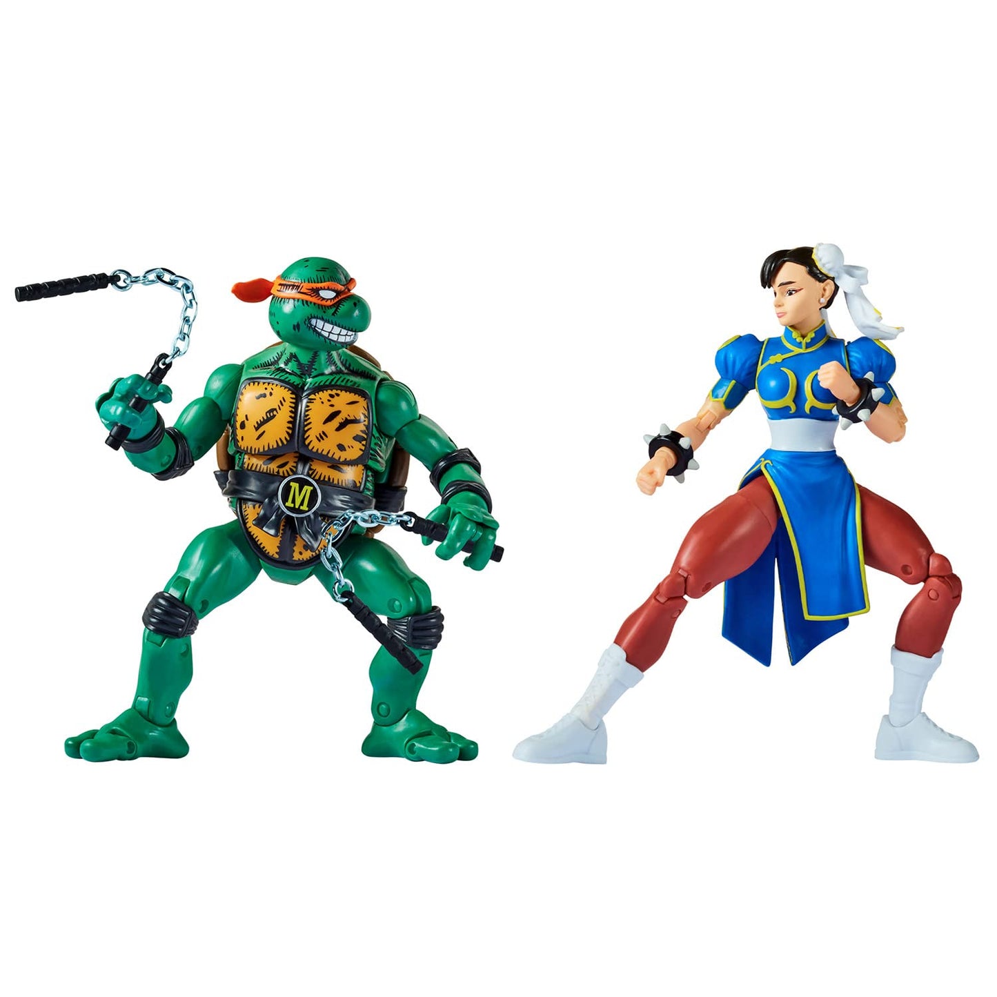 Bandai 2 Pack | Teenage Mutant Ninja Turtles Michelangelo Vs Street Fighter Chun-Li Action Figures | 6'' And Turtle With Articulation, P81252