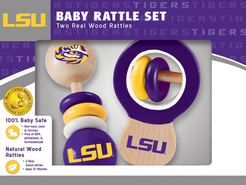 Babyfanatic Wood Rattle 2 Pack - Ncaa Lsu Tigers - Officially Licensed Baby Toy Set