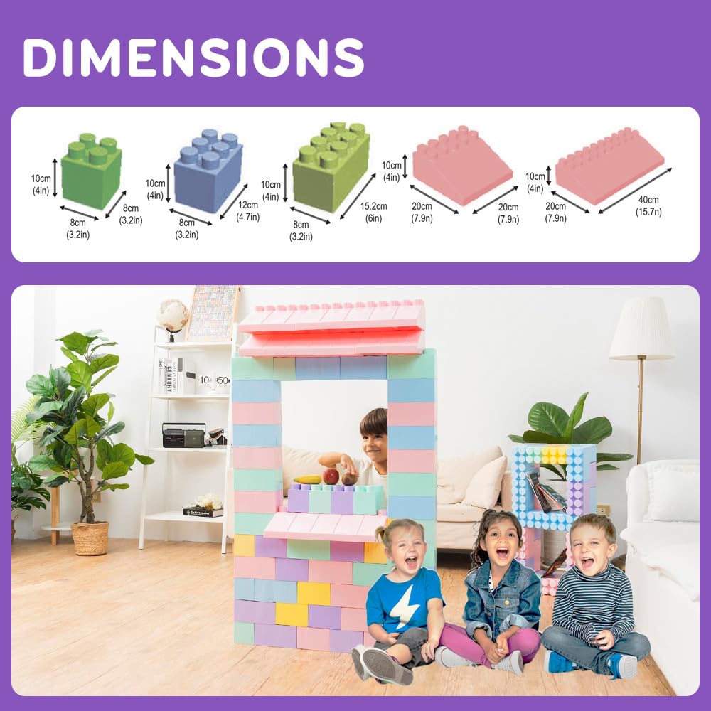 Giant Plastic Blocks Jumbo, Big Blocks, Jumbo Blocks, Big Building Blocks Jumbo, Giant Blocks, Huge Blocks, Jumbo Building Blocks, 86 Pieces Large Blocks For Kids Ages 1 To 8 86 Pcs Pastel With Wheels