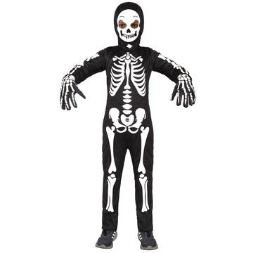 Sicypoty Kids Skeleton Costume Glow In The Dark Halloween Bone Bodysuit With Skeleton Hood Mask Black 8-10Years