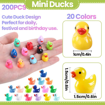 Dulefun 200Pcs Mini Resin Ducks 20 Colors Small Tiny Little Duck Figurines To Hide Miniature Figures For Dollhouse Micro Garden
