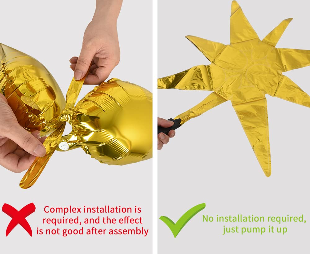 Toniful 4 Pcs 22Inch 4D Huge Gold Star Balloons Explosion Star Mylar Foil Balloons For Party Supplies Backdrop Christmas,New Yea