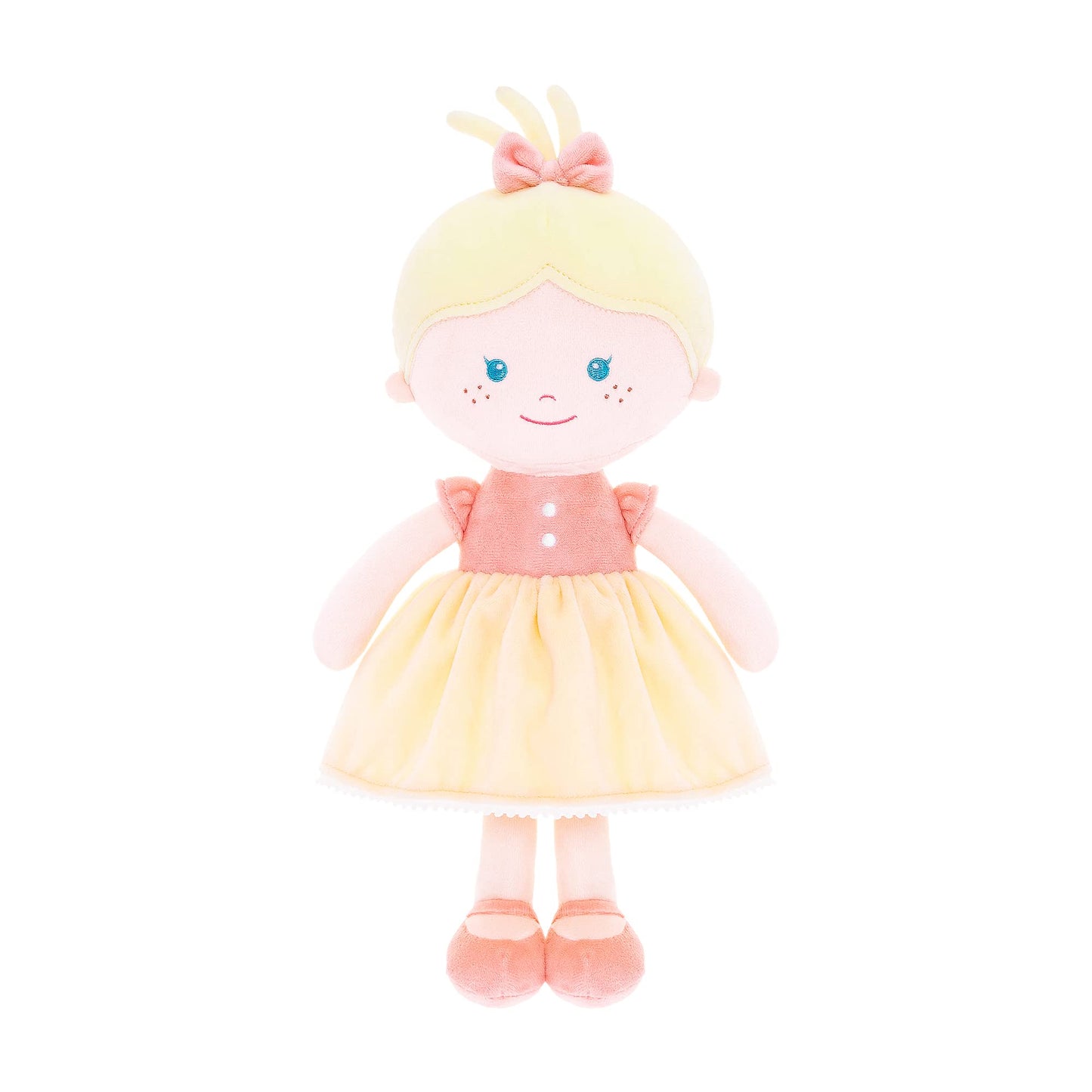 Onetoo Soft Baby Doll For Girls Plush Rag Doll Sleeping Cuddle Buddy Doll First Baby Doll Wear Yellow Dress 14'