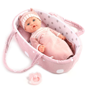 Enjoyin 12'' Baby Doll Playset with Washable Accessories, Rose Pink, Model ZT01008, Includes Carrier, Pacifier, Blanket, and Pillow