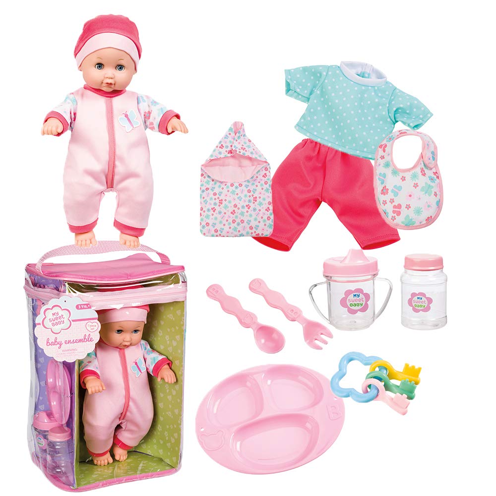 Toysmith Deluxe Baby Ensemble 12- Piece Doll Playset - 11 1/2'' Soft Body Doll With Change Of Clothes (Clothing May Vary)