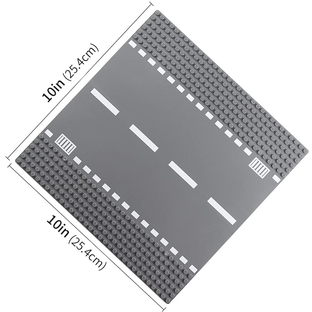 Feleph Classic Road Base Plates, City Street Straight Road Building Kit, 10 X 10 Inches Town Baseplate For Building Bricks Compatible With All Major Brands(Straight 4 Pieces)
