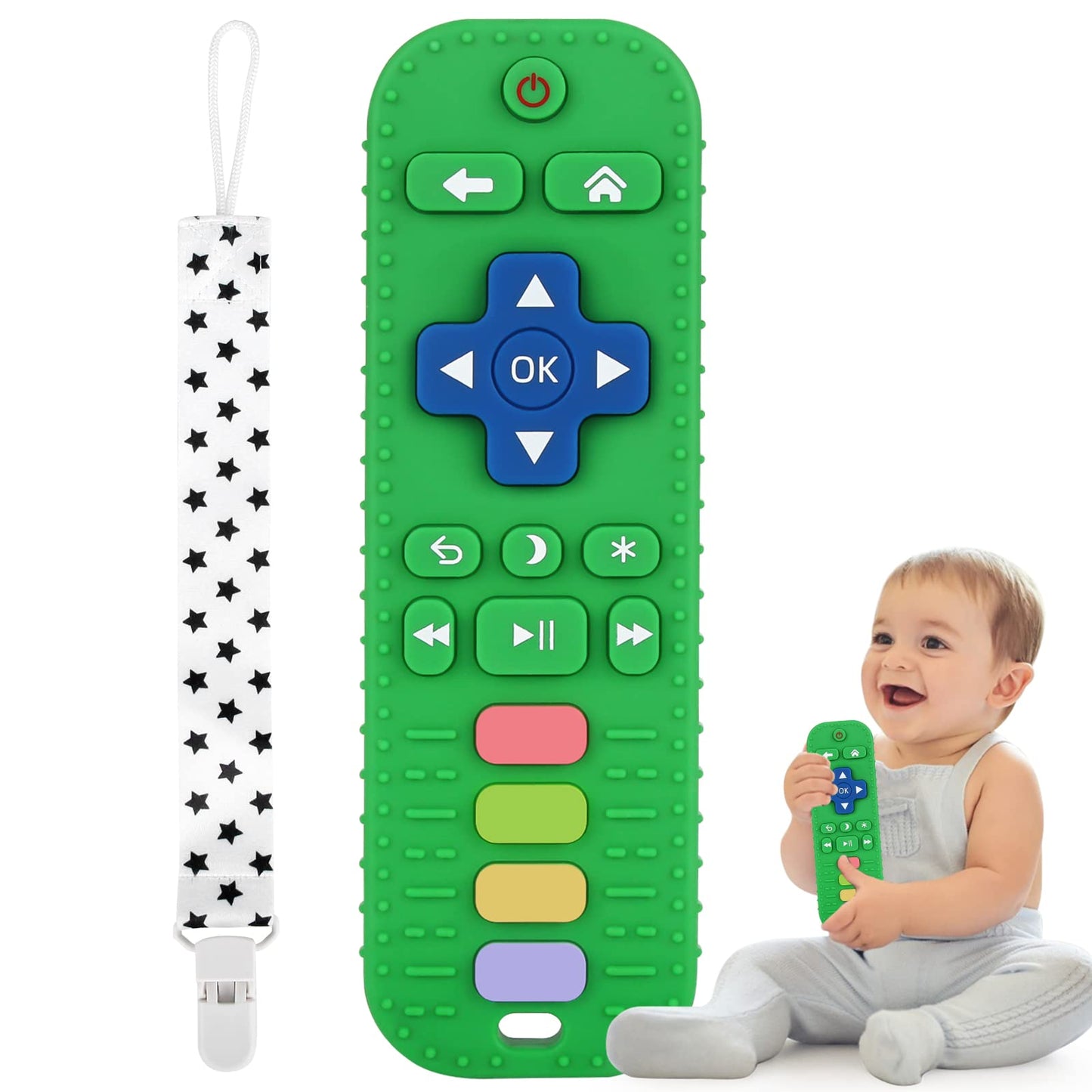 Fu Store 1 Pack Green Silicone Teething Toys For Infant Toddler Remote Control Shape Teethers For Babies Chew Toys, Relief Sooth