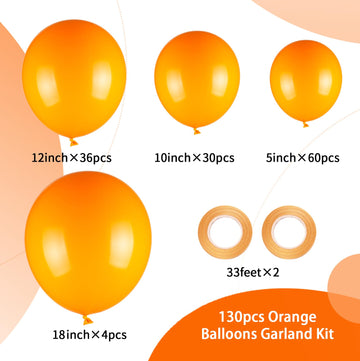 130Pcs Orange Balloons Arch Kit, 18'' 12'' 10'' 5'' Different Sizes Pack Burnt Orange Latex Balloons Garland For Birthday Gradua