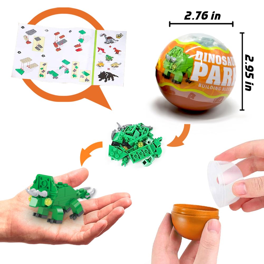 Umeelr 12Pcs Pre Filled Easter Eggs With Dinosaurs Building Blocks, Egg Surprise Toys For Easter Basket Stuffers, Easter Party F