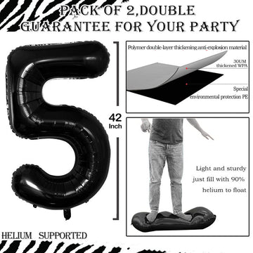 Goer Black Foil Balloons Number 5,Huge Number Balloons For 5Th 15Th 25Th 35Th 45Th Birthday Party Supplies Anniversary Decorations (3 Pcs,42 Inch,32 Inch,16Inch)