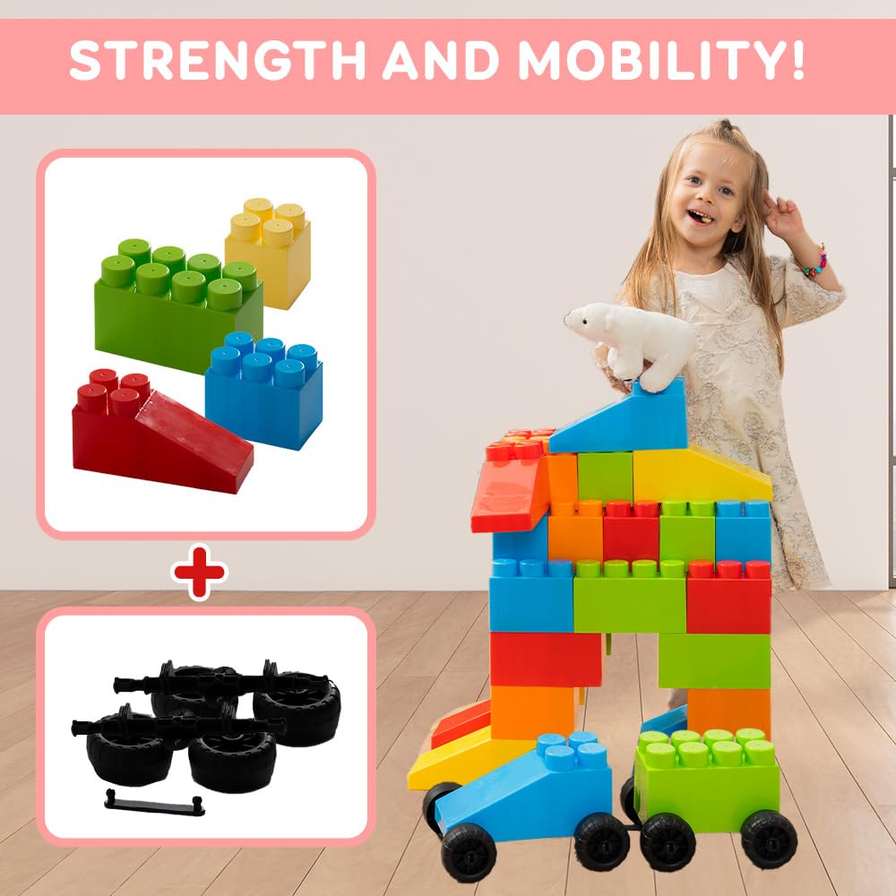 Massbricks Jumbo Plastic Building Blocks - 48 Pieces Giant Toddler Bricks Kids, Boys, Girls Age 1-8 Play Large Educational, Cons