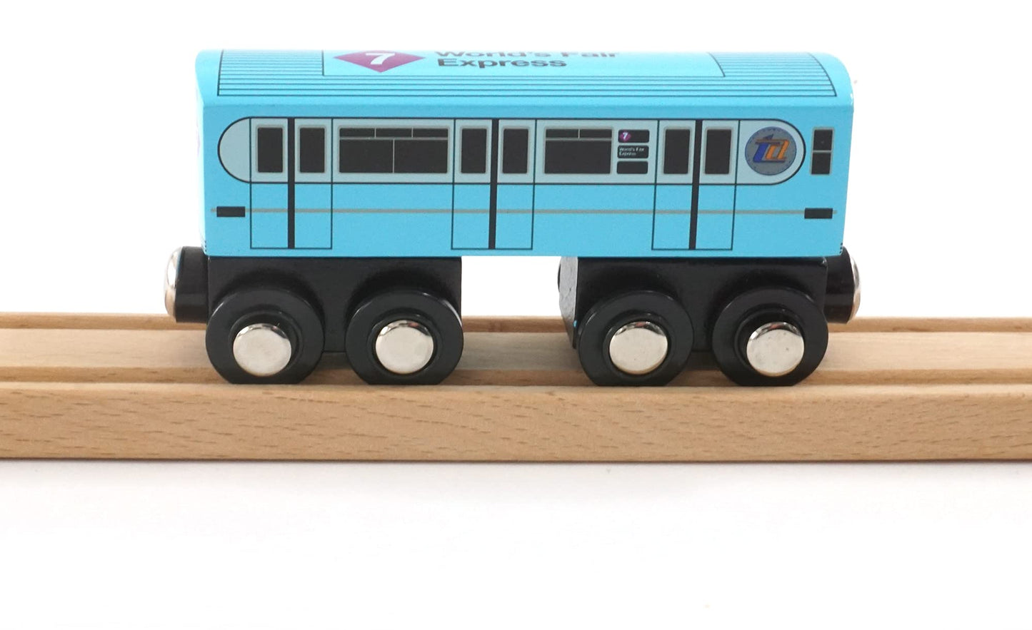 Muni Pals Munipals New York City Subway Wooden Railway (Nostalgia Series) Bluebird 7 Train/World’S Fair Express–Child Safe And Tested Wood Toy Train