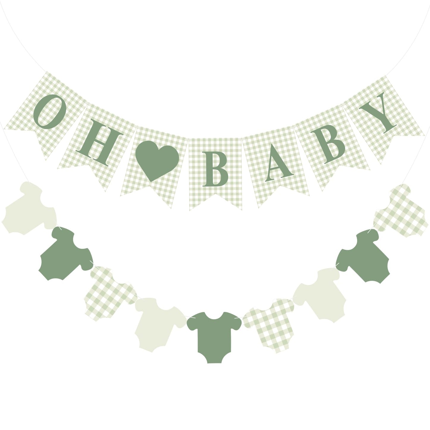 Hahafelt 1 Pcs Green Gingham Baby Banner for Party Decorations Green Pre Strung Baby Shower Gender Reveal Paper Banner for Table