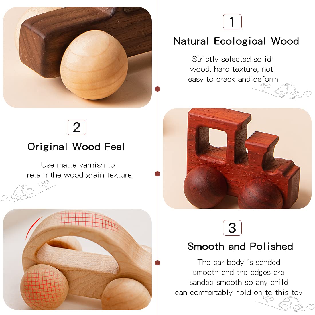 Wooden Rattle Toy Baby Wooden Car Baby Toddler Toy Preschool Education Car Toy 3Pcs Newborn Gift