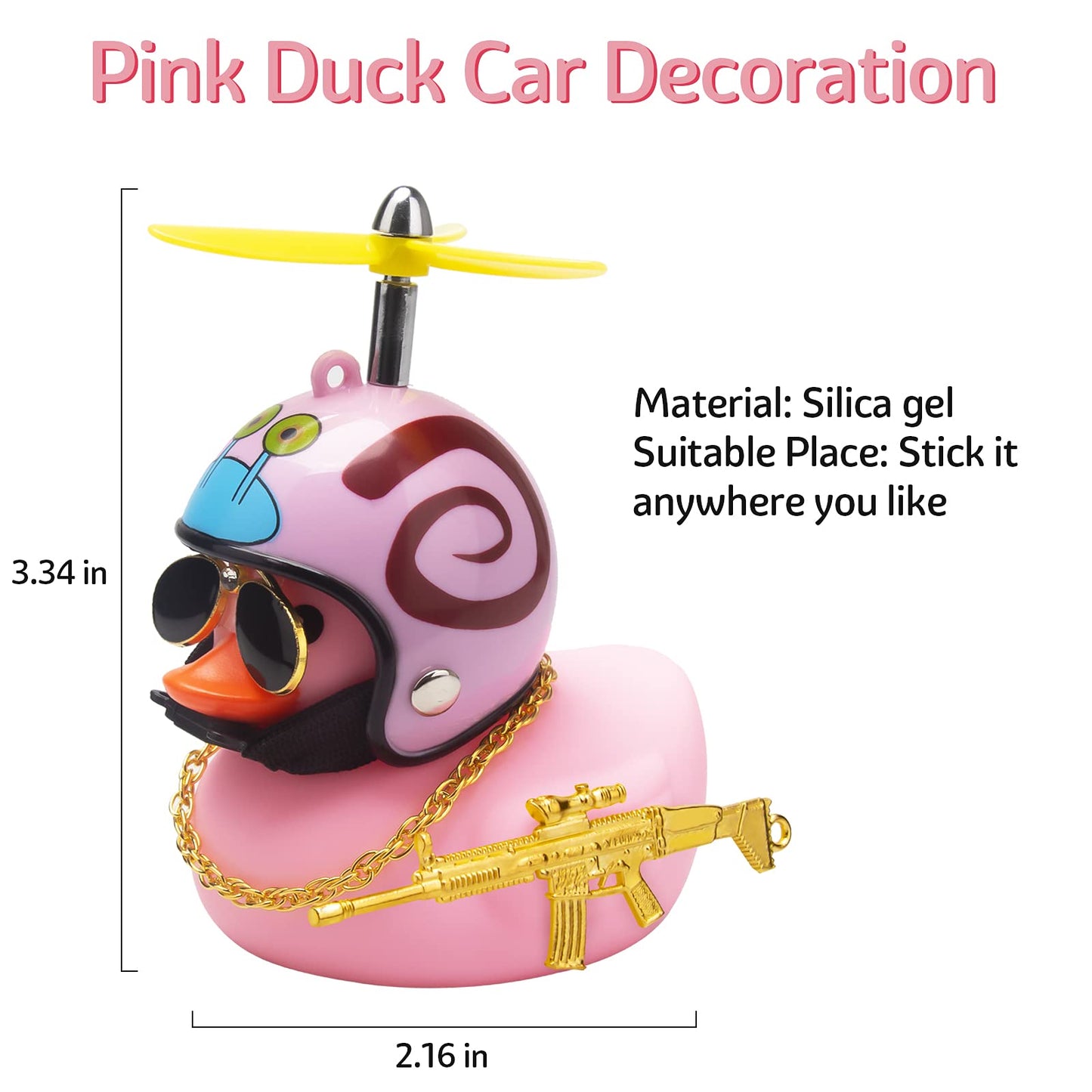 Wonuu Rubber Duck Car Ornaments Pink Duck Car Dashboard Decorations Set With Propeller Helmet, Sunglasses, And Gold Chain. (W-Pink-Snail)